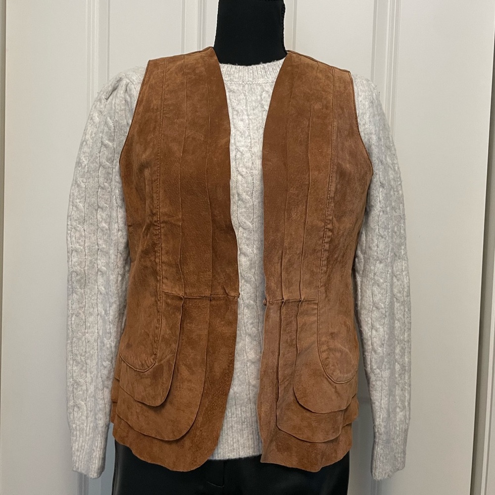 CHICO’S vest coat jacket 100% leather suede in camel